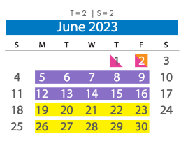 District School Academic Calendar for W. W. Gordon Elementary for June 2023