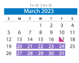 District School Academic Calendar for Thomas Dale High for March 2023