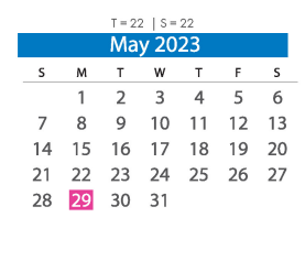 District School Academic Calendar for Grange Hall Elementary for May 2023