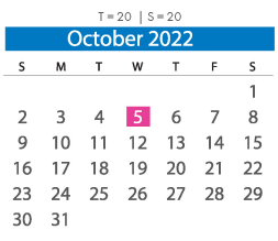 District School Academic Calendar for Jacobs Road Elementary for October 2022