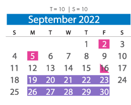 District School Academic Calendar for Cosby High for September 2022