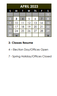 District School Academic Calendar for Independence Preschool for April 2023