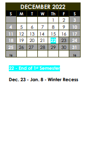 District School Academic Calendar for Horizon Elem School for December 2022