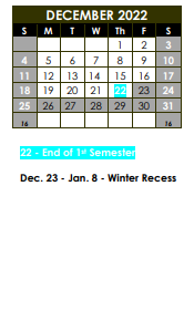 District School Academic Calendar for Bartlett High School for December 2022