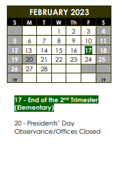 District School Academic Calendar for Sunnydale Elem School for February 2023