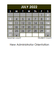 District School Academic Calendar for Central School Program for July 2022