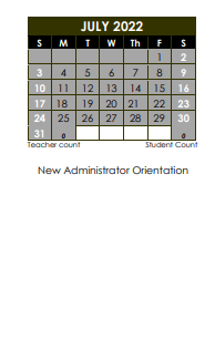 District School Academic Calendar for Independence Preschool for July 2022