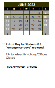District School Academic Calendar for Gifford Street High School for June 2023