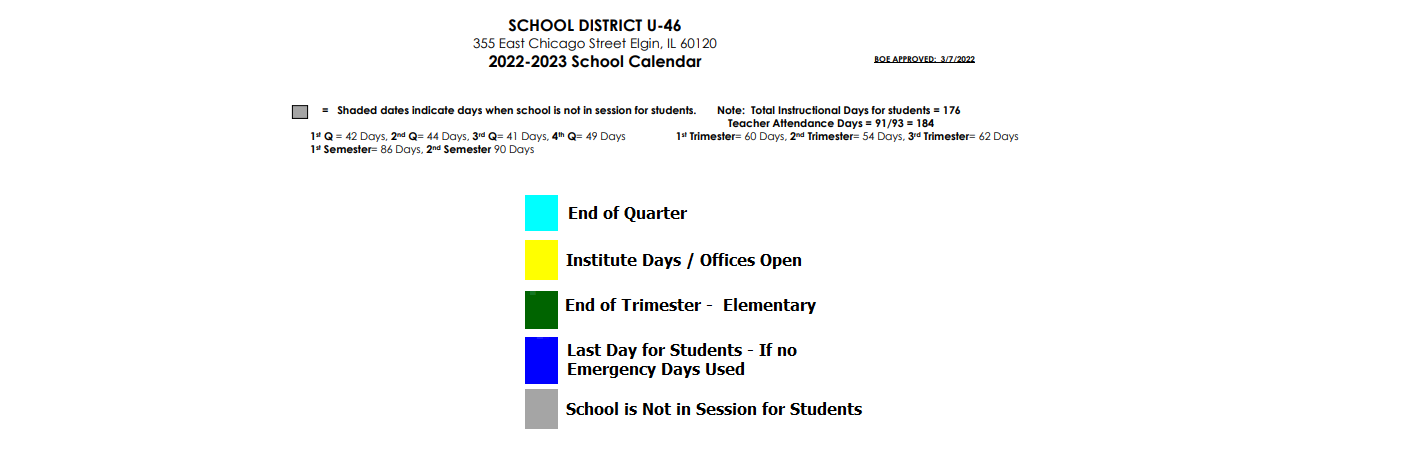 District School Academic Calendar Key for Spring Trail Elementary School