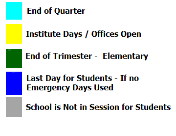 District School Academic Calendar Legend for Elgin High School