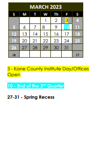 District School Academic Calendar for Independence Preschool for March 2023