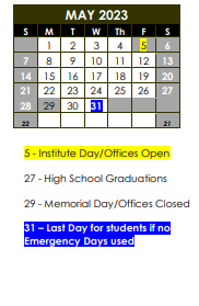 District School Academic Calendar for Streamwood High School for May 2023