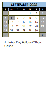 District School Academic Calendar for Hanover Countryside Elem School for September 2022