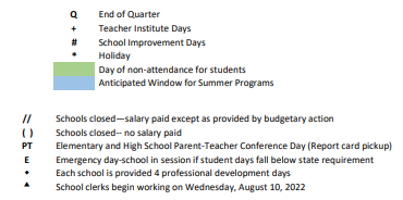 District School Academic Calendar Legend for Brunson Math & Sci Specialty Elementary