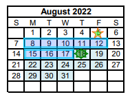 District School Academic Calendar for China Spring Elementary for August 2022