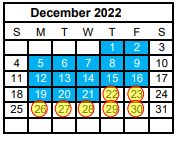 District School Academic Calendar for China Spring Elementary for December 2022