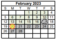 District School Academic Calendar for China Spring Middle for February 2023