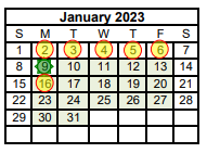 District School Academic Calendar for China Spring Elementary for January 2023