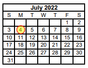 District School Academic Calendar for Challenge Academy for July 2022