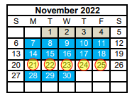 District School Academic Calendar for Combined Schools for November 2022