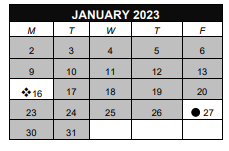 District School Academic Calendar for School For Creat & Perf Arts High School for January 2023
