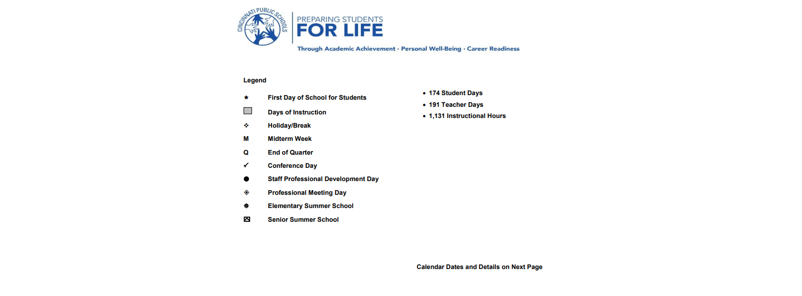 District School Academic Calendar Key for Central Fairmount Elementary School