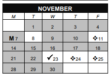 District School Academic Calendar for Whittier Elementary School for November 2022
