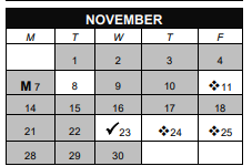 District School Academic Calendar for Academy Of World Languages Elementary School for November 2022