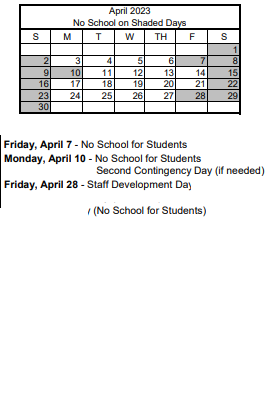 District School Academic Calendar for Quannah Mccall Elementary School for April 2023