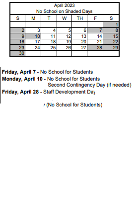 District School Academic Calendar for Oran K. Gragson Elementary School for April 2023