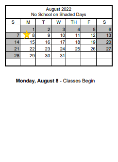 District School Academic Calendar for Wing & Lilly Fong Elementary School for August 2022