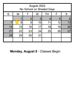 District School Academic Calendar for Twin Lakes Elementary School for August 2022