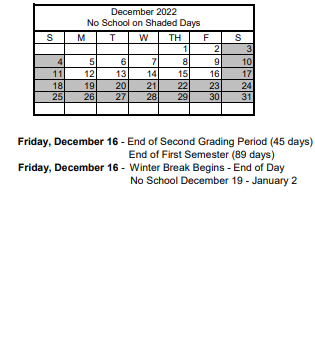 District School Academic Calendar for Wing & Lilly Fong Elementary School for December 2022