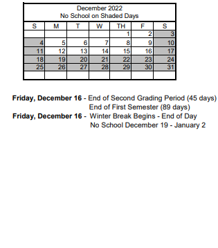 District School Academic Calendar for James Madison Ullom Elementary School for December 2022