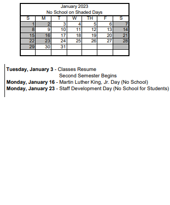 District School Academic Calendar for Twin Lakes Elementary School for January 2023
