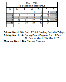 District School Academic Calendar for James Madison Ullom Elementary School for March 2023