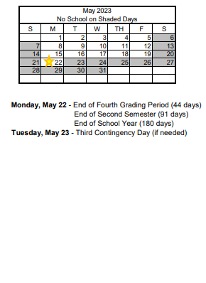 District School Academic Calendar for Wing & Lilly Fong Elementary School for May 2023