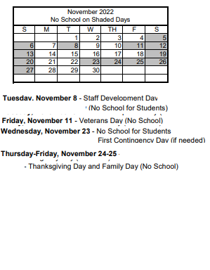 District School Academic Calendar for Wendell P. Williams Elementary School for November 2022