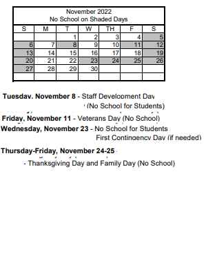 District School Academic Calendar for Twin Lakes Elementary School for November 2022