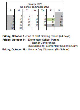 District School Academic Calendar for Wing & Lilly Fong Elementary School for October 2022