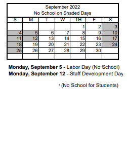 District School Academic Calendar for Wendell P. Williams Elementary School for September 2022