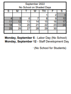 District School Academic Calendar for Twin Lakes Elementary School for September 2022