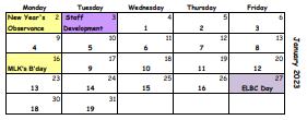 District School Academic Calendar for Lake Ridge Elementary School for January 2023