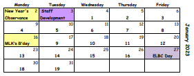 District School Academic Calendar for Lewis Academy Of  Excellence for January 2023