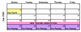District School Academic Calendar for Mount Zion Elementary School for July 2022