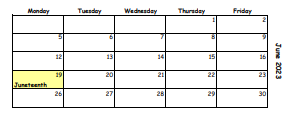 District School Academic Calendar for Pointe South Elementary School for June 2023