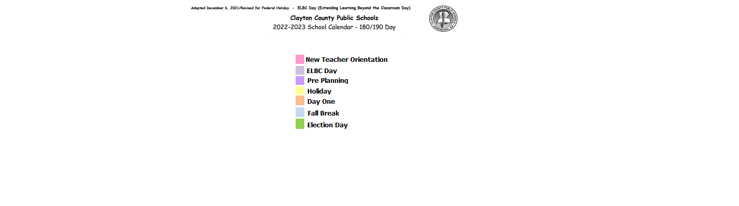District School Academic Calendar Key for Brown Elementary School