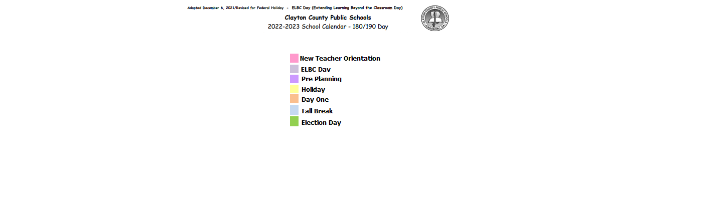 District School Academic Calendar Key for West Clayton Elementary School