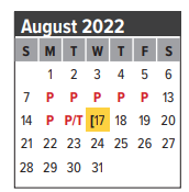 District School Academic Calendar for Space Center Intermediate for August 2022