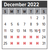 District School Academic Calendar for Clear Lake H S for December 2022